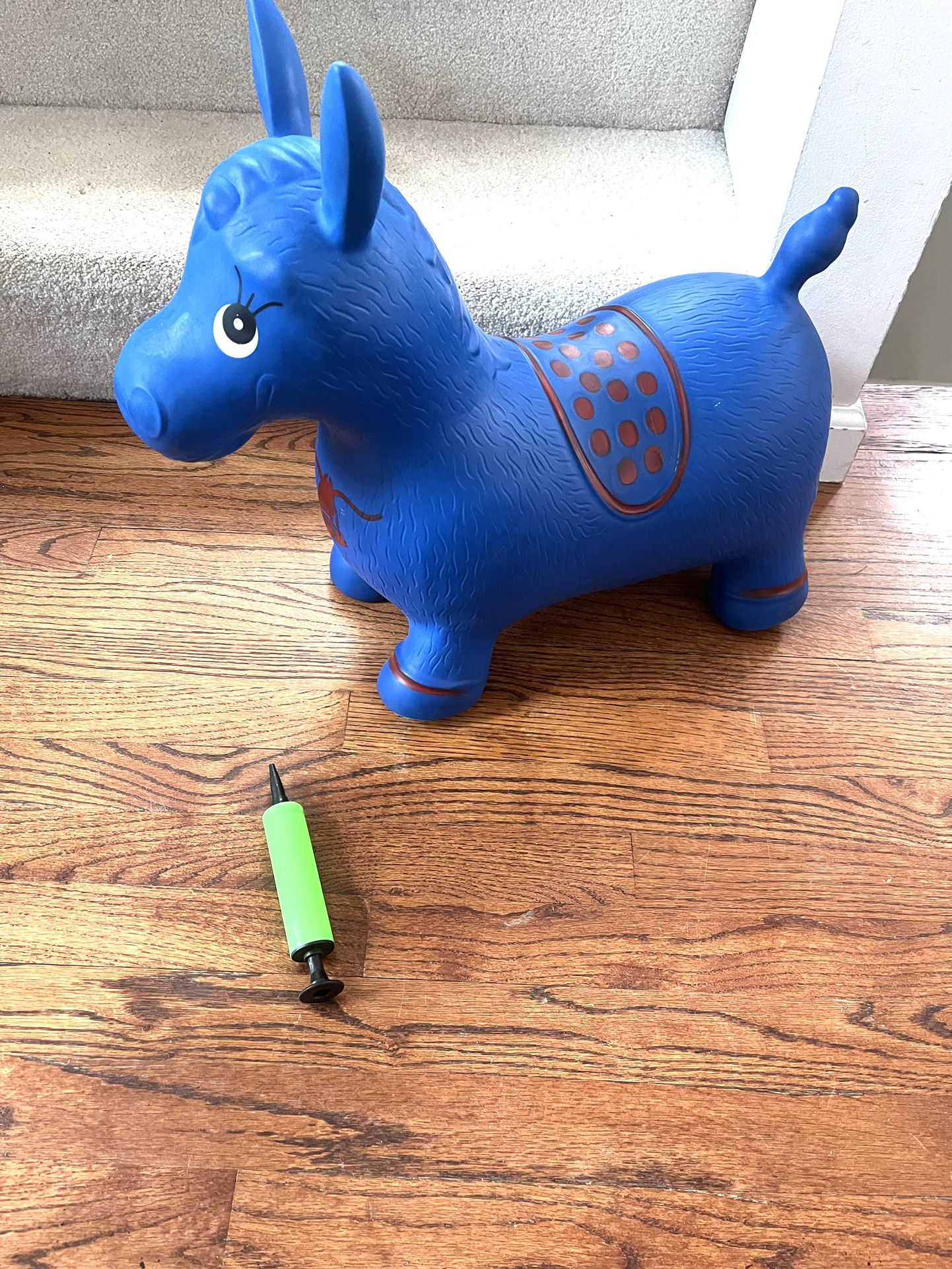 Blue Inflatable Donkey Jumping Hopping Toy With Hand Pump 