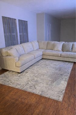Large Beige Fabric Sectional Sofa