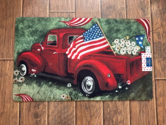 Fourth of July patriotic truck entry mat rug