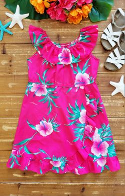 SIZE 10 GIRLS VINTAGE FUSCHIA HABISCUS HAWAIIAN DRESS