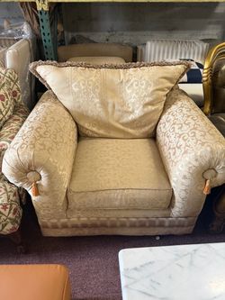 Oversized Gold Damask Upholstered Armchair