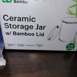 Urban Bambu Modern Ceramic Canister Bamboo Lid Storage Containers - Dishwasher-Safe Bathroom & Kitchen Jars for Storage - Airtight Ceramic Coffee Cani