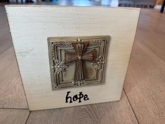 WOODEN "Hope"with 3D Cross Brushed Cream /Beige Hanging Plaque 8"x8"x1"
