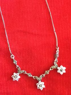 Silver necklace with Chrystal flowers 🌺 Pure Silver Pendant