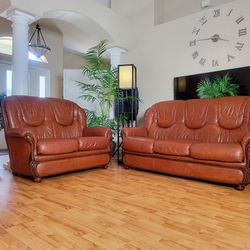 Tan Real Leather Sleeper Sofa Bed And Loveseat Set - FREE DELIVERY - $649 🛋 🚚