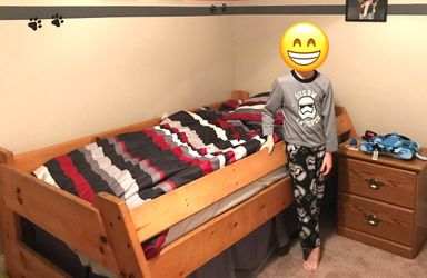 Solid wood twin bed and mattress