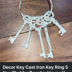 Decor Key Cast Iron Key Ring 5 Key Shabby Country House Vintage 5 1/2in