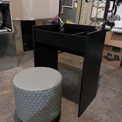 Vanity Table Set with Mirror & Padded Stool – Modern Beauty Station for Bedroom