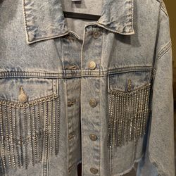 Denim rhinestone crop jacket