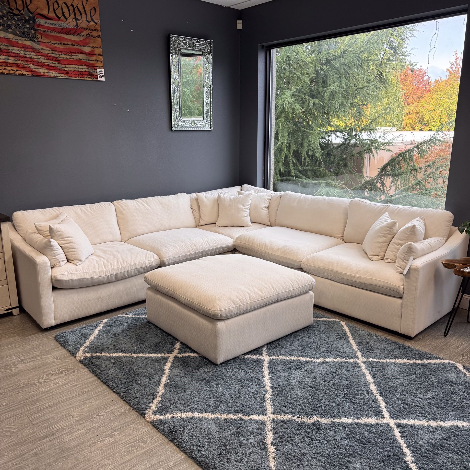 White Fabric Feather Filled Cloud Sectional 