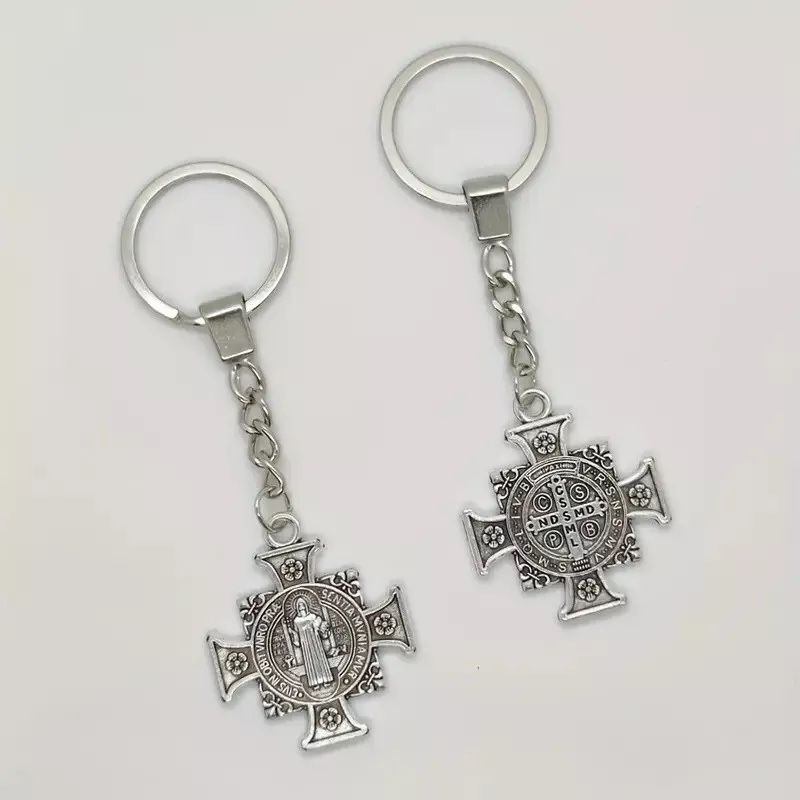 1pc Saint Benedict Double Sided Blessing Keychain Jewelry 4x3.5cm (1.6”x1.4”)