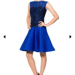 $378  New Tadashi Shoji Pintuck Neoprene A-Line Dress with Lace Detail