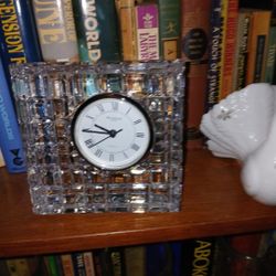 Vintage 1970s Waterford Crystal Dresser Desk Clock Roman Numerals Square Cut