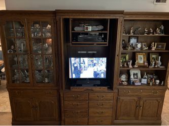 3-Piece Oak Wall Unit Entertainment Center and China Cabinet