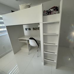 USED Loft bed frame, desk and storage, white, Twin