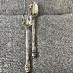 VTG 1995 International Silver Co. Silver Plated  Santa Serving Spoon & Fork Set