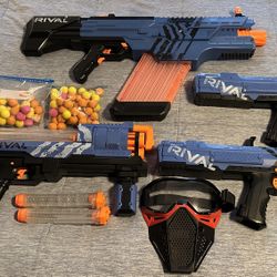 Nerf rival guns with balls and mask