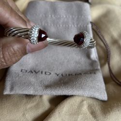 David Yurman 7mm 925 Ruby And diamonds Cable Bracelet