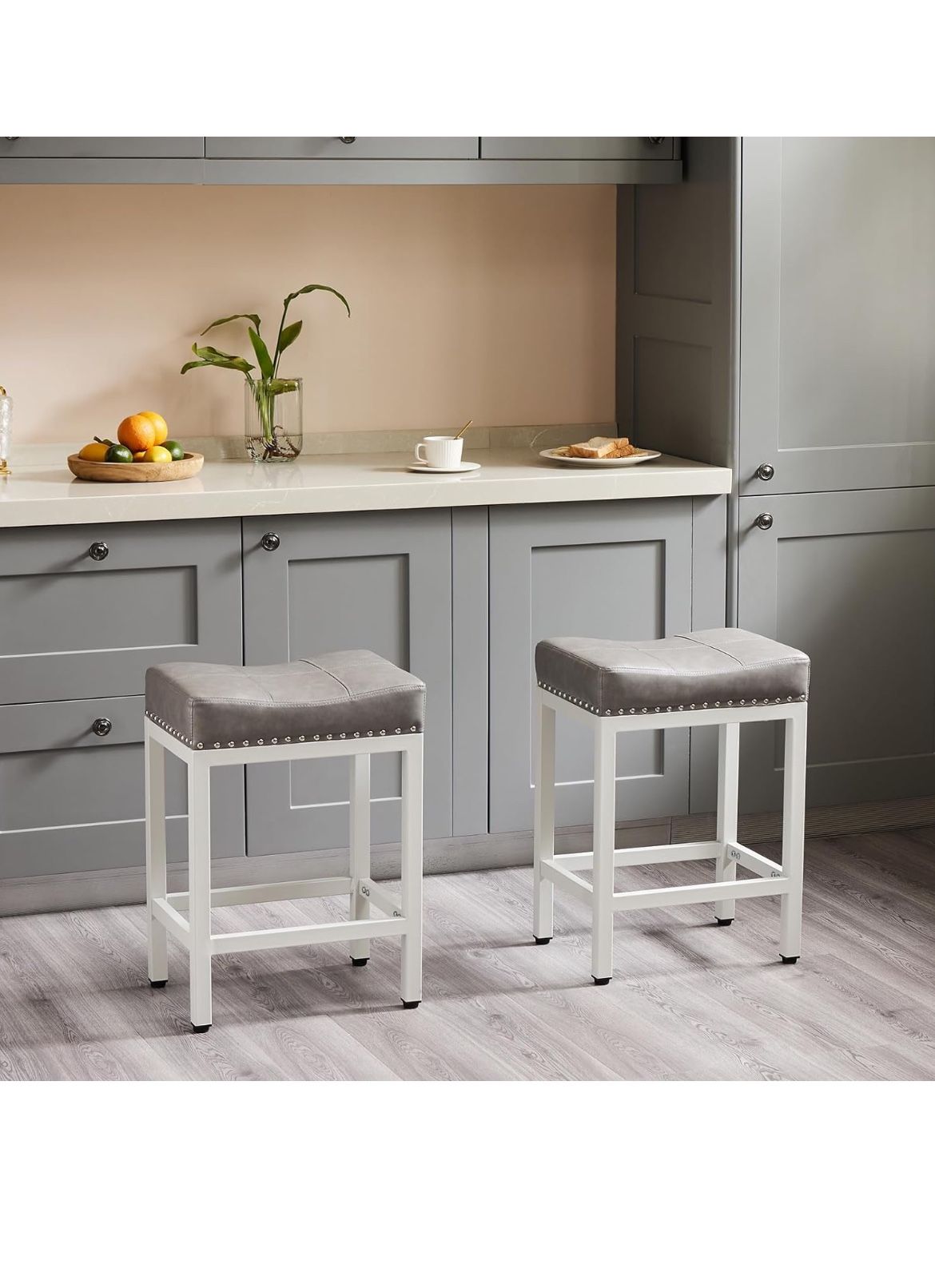 Set of 2 counter height barstools, modern PU leather - new in box