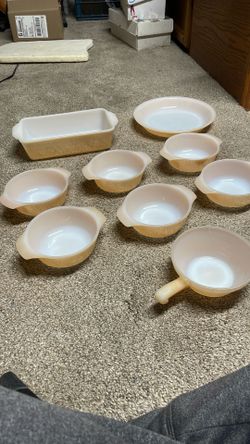 Fire King Anchor Hocking Iridescent Peach Bowl Dish Lot (8x) Pyrex