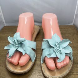 Sonoma Sandals Slides Flats Womens Aqua Teal Blue Flower Open Toe