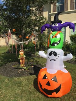 Halloween Decor Bundle - Inflatable, Light-Up Pumpkin, Reaper & More