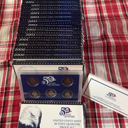 1999 Thru 2006 United States Mint Quarter Proof Sets (2 Sets of each year) W/COA 