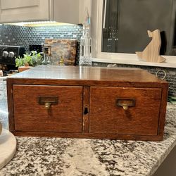 Antique Oak Dovetail 2 Drawer Library Cabinet