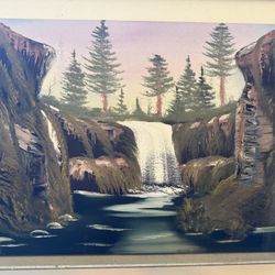 Original Bob Ross Style Oil Landscape Painting 