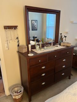 Dresser with mirror and nightstand
