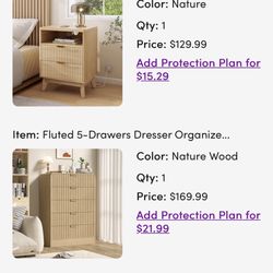 Fluted 5-Drawer Dresser Natural Wood and NightStand with Charging Station