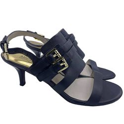 Michael Kors Melanie leather black mid heel strappy sandals women Size 6M