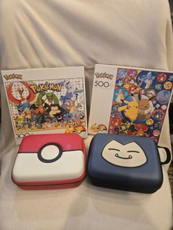 Pokemon lot 2 puzzles and 2 soft cases
