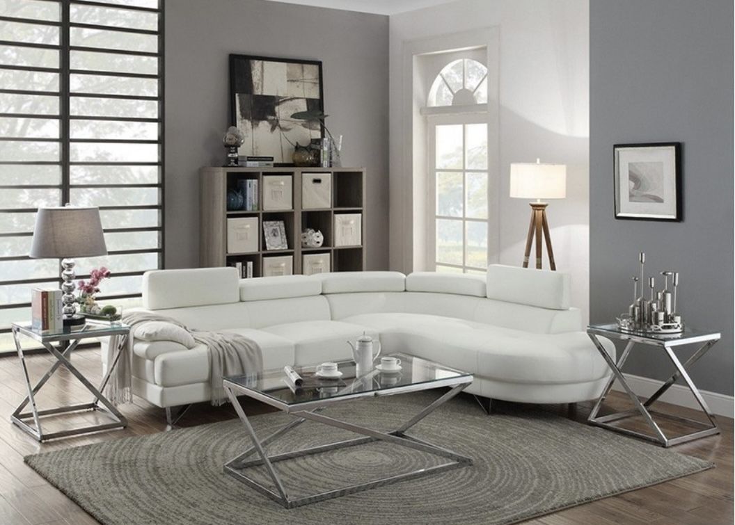 New! White Leather Modern Sectional Sofa 