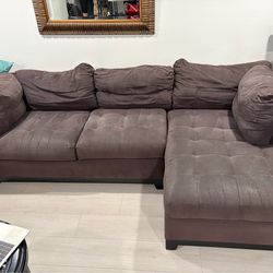 Charcoal grey suede sectional coach
