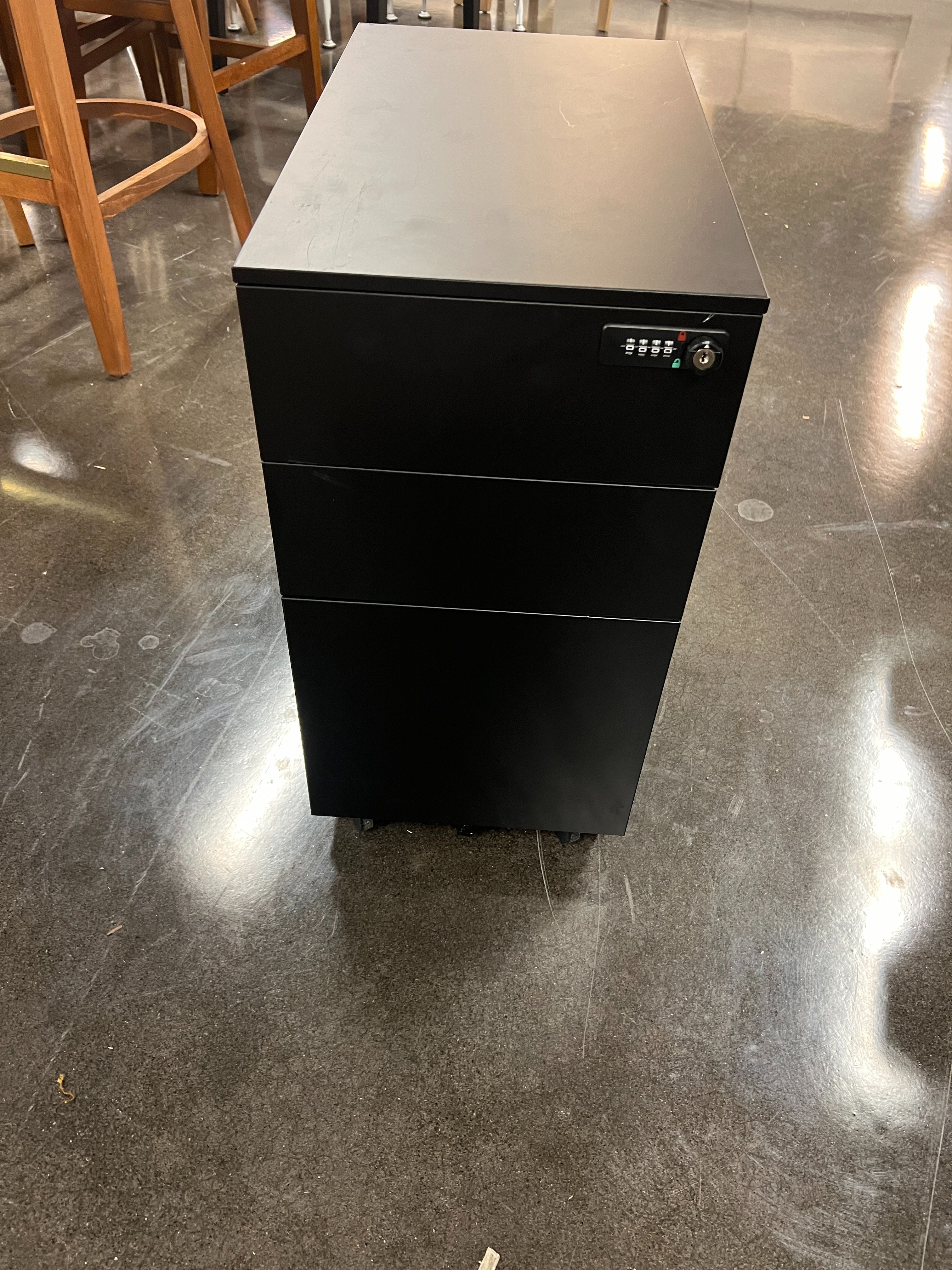 Black Three Drawer File Cabinet with Lock