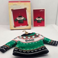New 2004 HALLMARK ORNAMENT DAD Father Ugly SWEATER FABRIC Christmas Family Hang

Brand new Ornament,  never displayed 
Box has some sticker residue 
2
