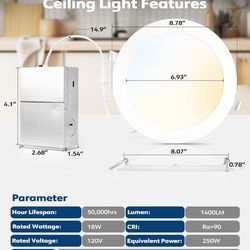 2 Recessed LED Lights, 2-Pack, with Junction Boxes, Dimmable, Color Choice, Ultra Thin