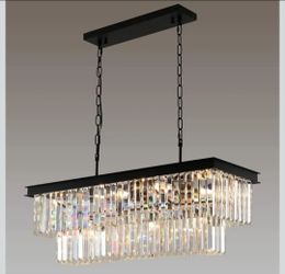 Black Crystal Chandelier 11 Light Rectangle Dining Room Light Kitchen Island Pendant