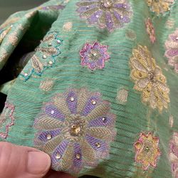 Vintage Brocade Fabric Dress Hand Beaded Midcentury 