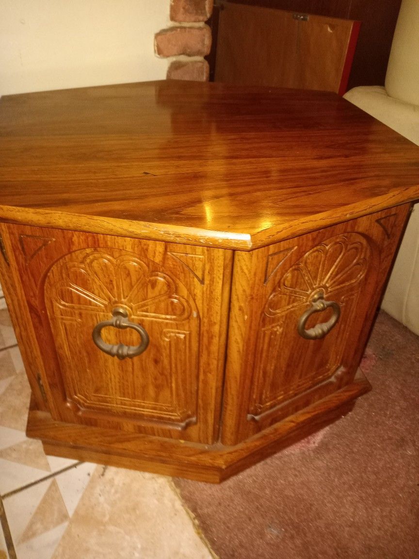 Vintage End Table Two Piece Matching Coffee Table Set Wood Wooden Space For Storage
