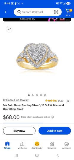 14k Gold Plated Diamond Heart Ring Size 7