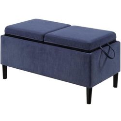 Modern Storage Ottoman with Trays in Blue Fabric R8-154