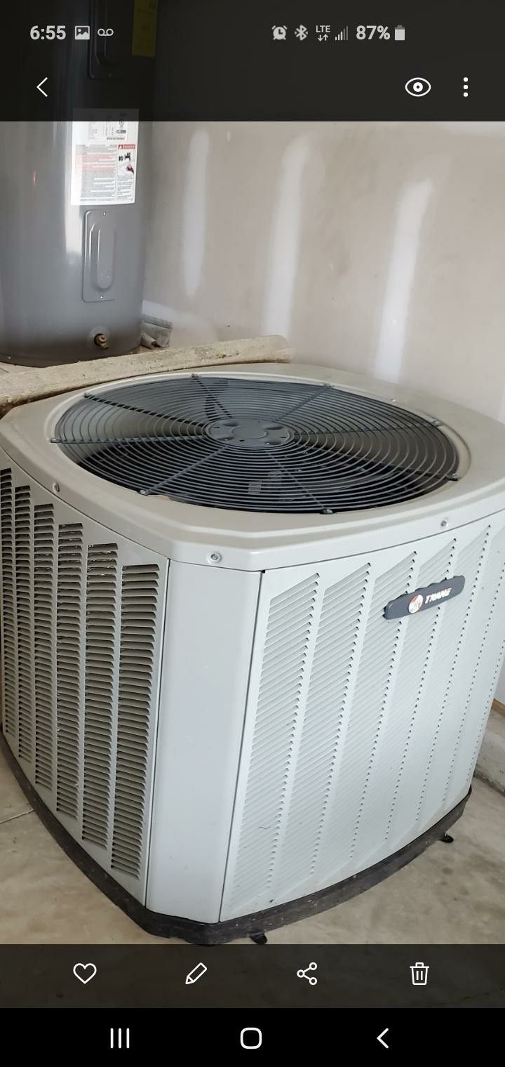 3 ton heat pump made by Trane. With condenser and Matching air handle with heat strips