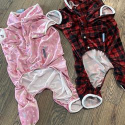 Size Large Dog Pup Holiday Christmas Dog Outfit Pajama Set Lot Black Red Plaid Pink With Candy Can 