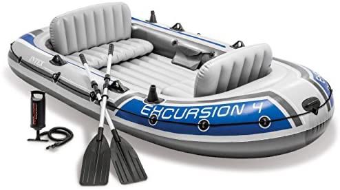 Intex Excursion 4 Person Inflatable Boat w/ Oars and Pump