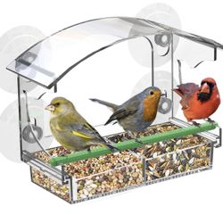 Clear Window Bird Feeder with 4 Strong Suction Cups, Removable Tray & Drain Holes – Ideal for Bird Watching with Cats – Great Gift for Family & Friend