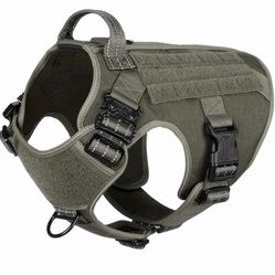 Tactical Dog Harness,Large Size, 2X Metal Buckle,Working Dog MOLLE Vest with Handle,No Pulling Front Leash Clip,Hook and Loop Panel

