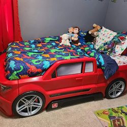Twin Bed Frame and Mattress - Kids Red Sports Truck with Toy Storage  Step 2 Great fun car style twin bed