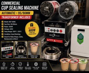 Commercial Automatic Cup Sealing Machine 95/90mm - Transformer Included